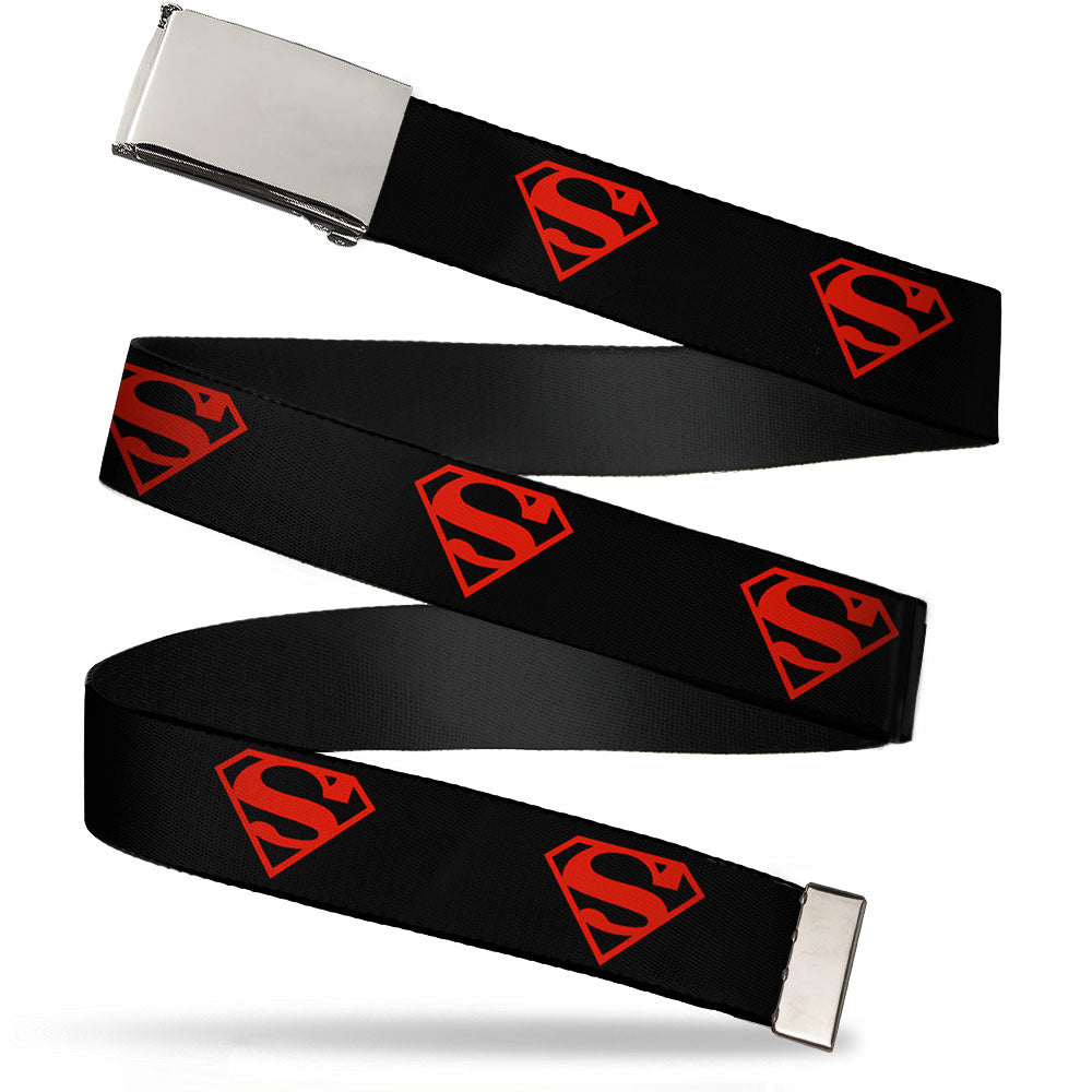 Chrome Buckle Web Belt - Superboy Shield Black/Red Webbing