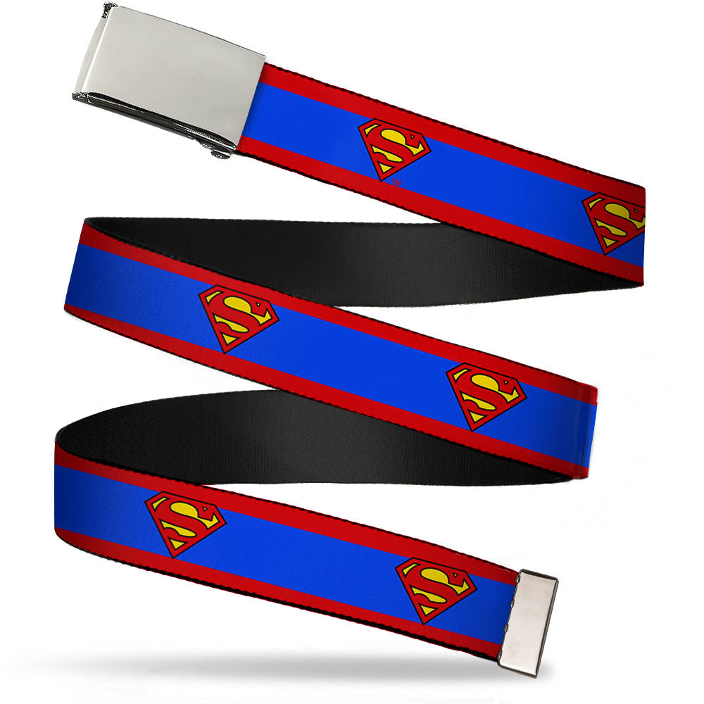 Chrome Buckle Web Belt - Superman Shield/Stripe Red/Blue Webbing