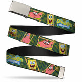 Chrome Buckle Web Belt - SpongeBob & Patrick Starfish Bamboo Frames/Logo Webbing