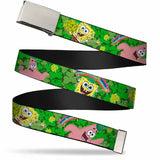 Chrome Buckle Web Belt - SpongeBob & Patrick Starfish St. Patrick's Day Poses Webbing