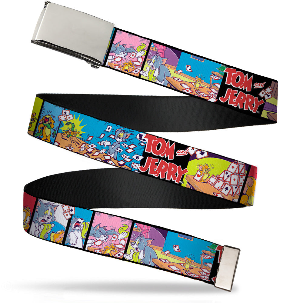 Chrome Buckle Web Belt - TOM & JERRY House of Cards Panels Webbing