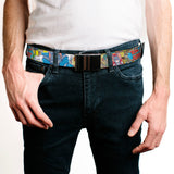 Chrome Buckle Web Belt - TOM & JERRY Faces/Stacked Scene Panels Webbing