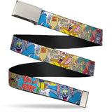 Chrome Buckle Web Belt - TOM & JERRY Faces/Stacked Scene Panels Webbing