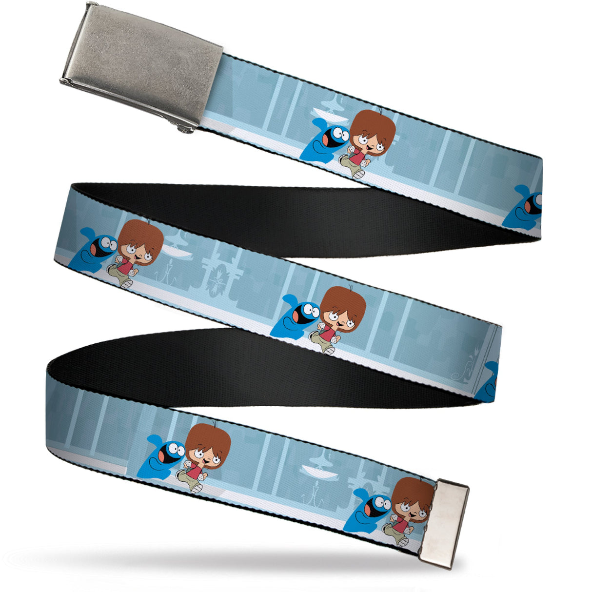 Web Belt Blank Chrome Buckle - Foster's Home for Imaginary Friends Mac and Bloo Pose Blues Webbing