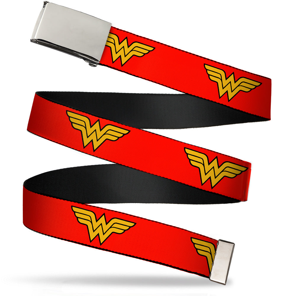 Chrome Buckle Web Belt - Wonder Woman Logo Red Webbing