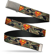 Web Belt Blank Matte Buckle - Superman Shield Camo Olive Webbing