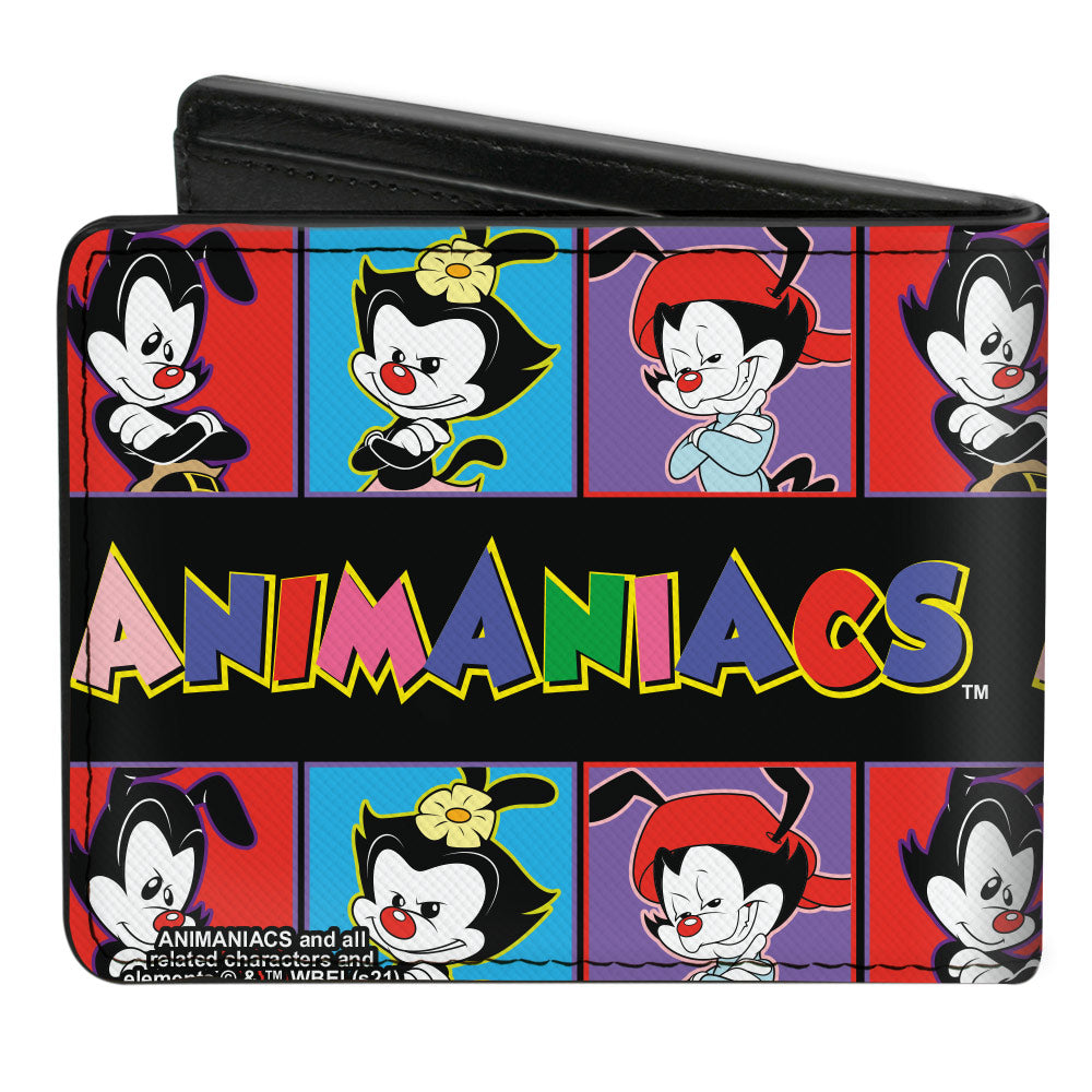 Bi-Fold Wallet - Animaniacs Yakko Wakko and Dot Block Poses Black/Multi Color