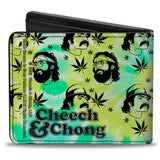 Bi-Fold Wallet - CHEECH & CHONG Caricature Faces/Pot Leaves Scattered Tie Dye Greens/Black