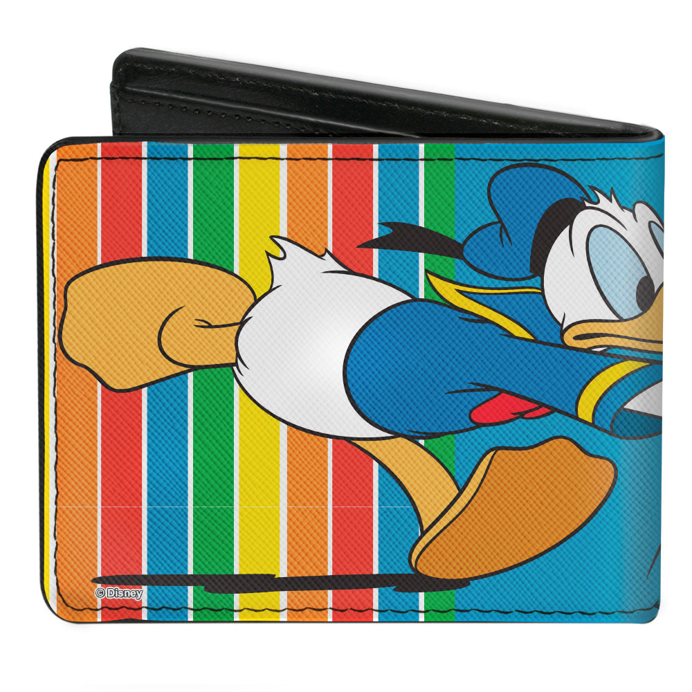 Bi-Fold Wallet - Donald Duck Beach Ball Pose Stripes Blue Multi Color