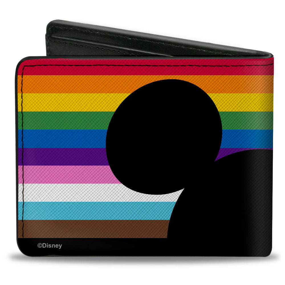 Bi-Fold Wallet - Mickey Mouse Pride Ears Icon Inclusion Rainbow Stripe Multi Color Black