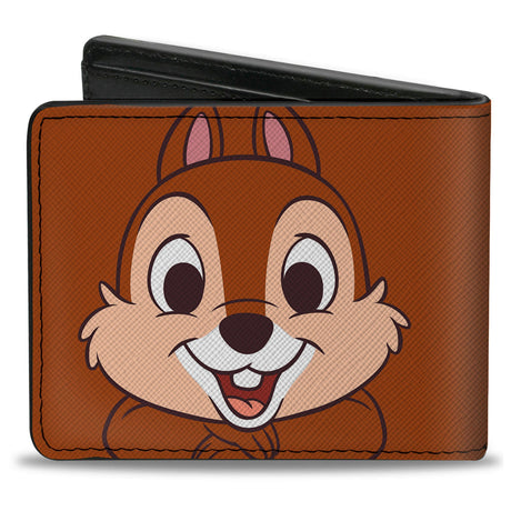 Bi-Fold Wallet - Chip n' Dale Character Face Close-Ups Brown