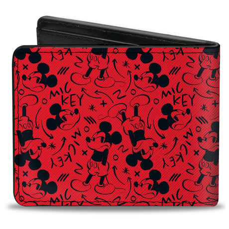 Bi-Fold Wallet - Mickey Mouse Pose and Expression Scattered Red/Black