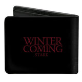 Bi-Fold Wallet - Game of Thrones House Stark Sigil + WINTER IS COMING STARK Black/Red