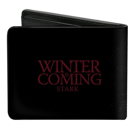 Bi-Fold Wallet - Game of Thrones House Stark Sigil + WINTER IS COMING STARK Black/Red