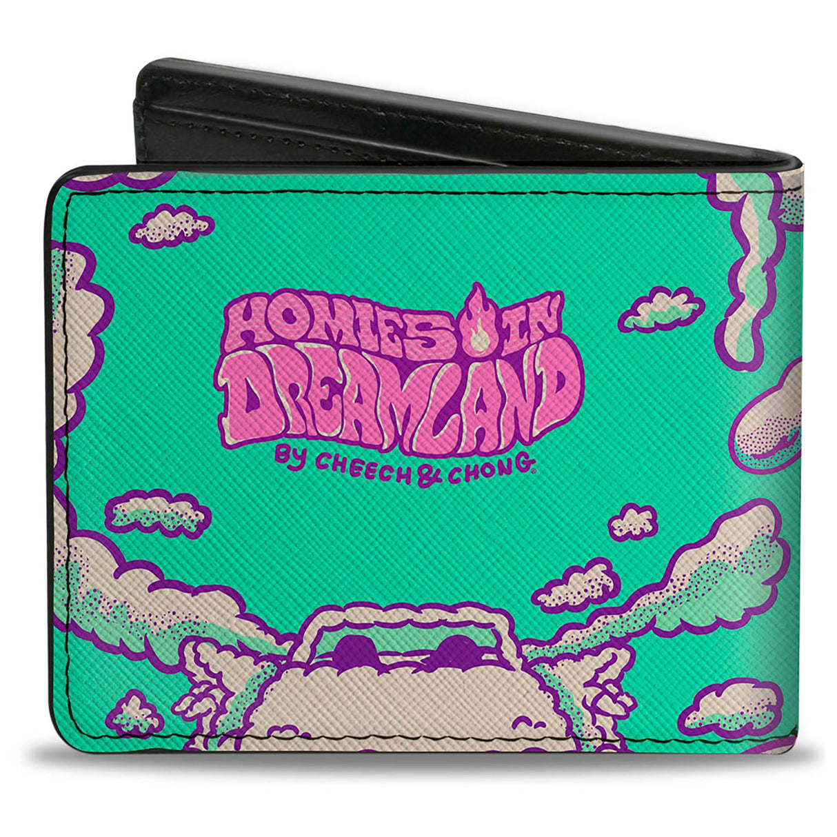 Bi-Fold Wallet - HOMIES IN DREAMLAND Cheech and Chong Pose with Homies Characters Smoke Clouds Blue