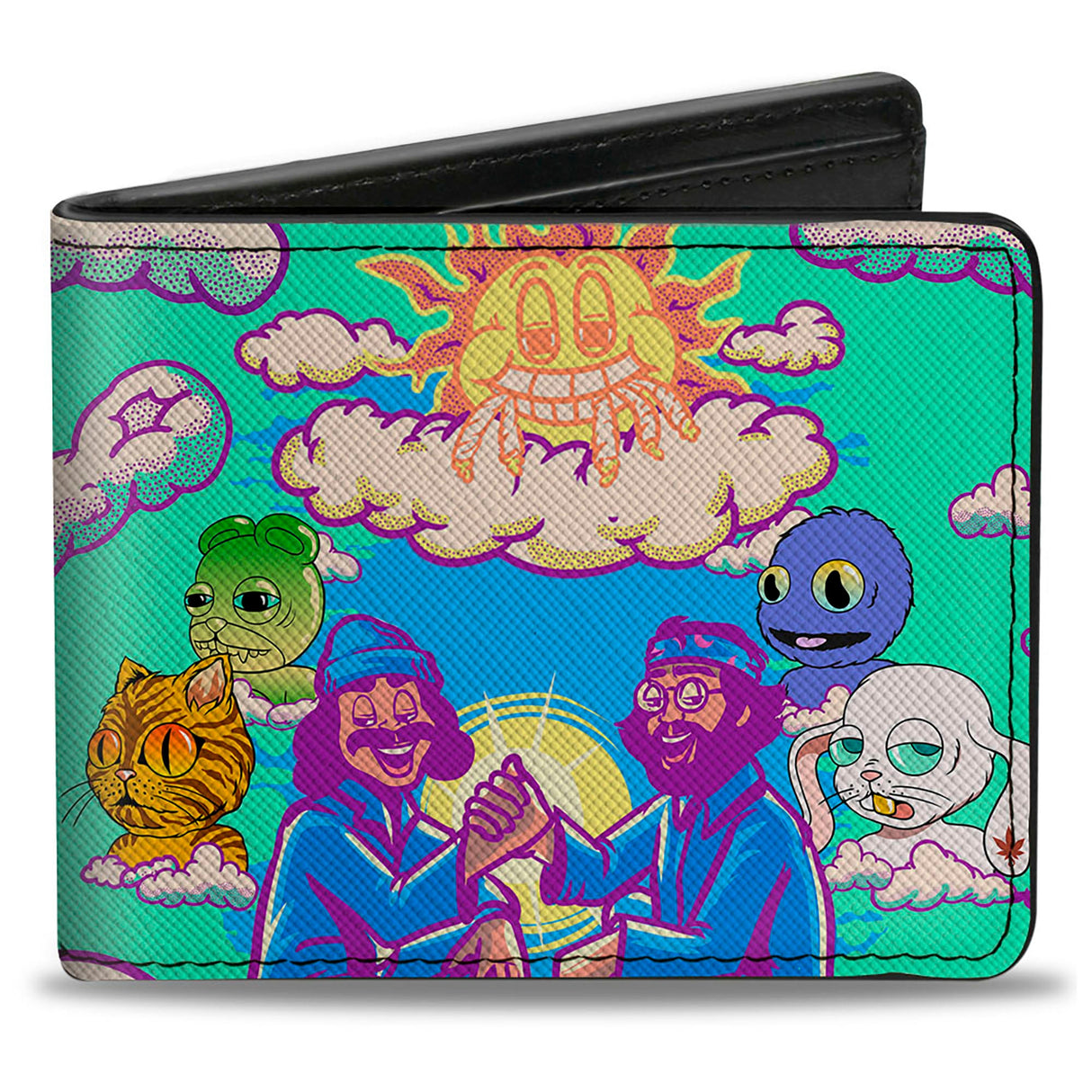 Bi-Fold Wallet - HOMIES IN DREAMLAND Cheech and Chong Pose with Homies Characters Smoke Clouds Blue