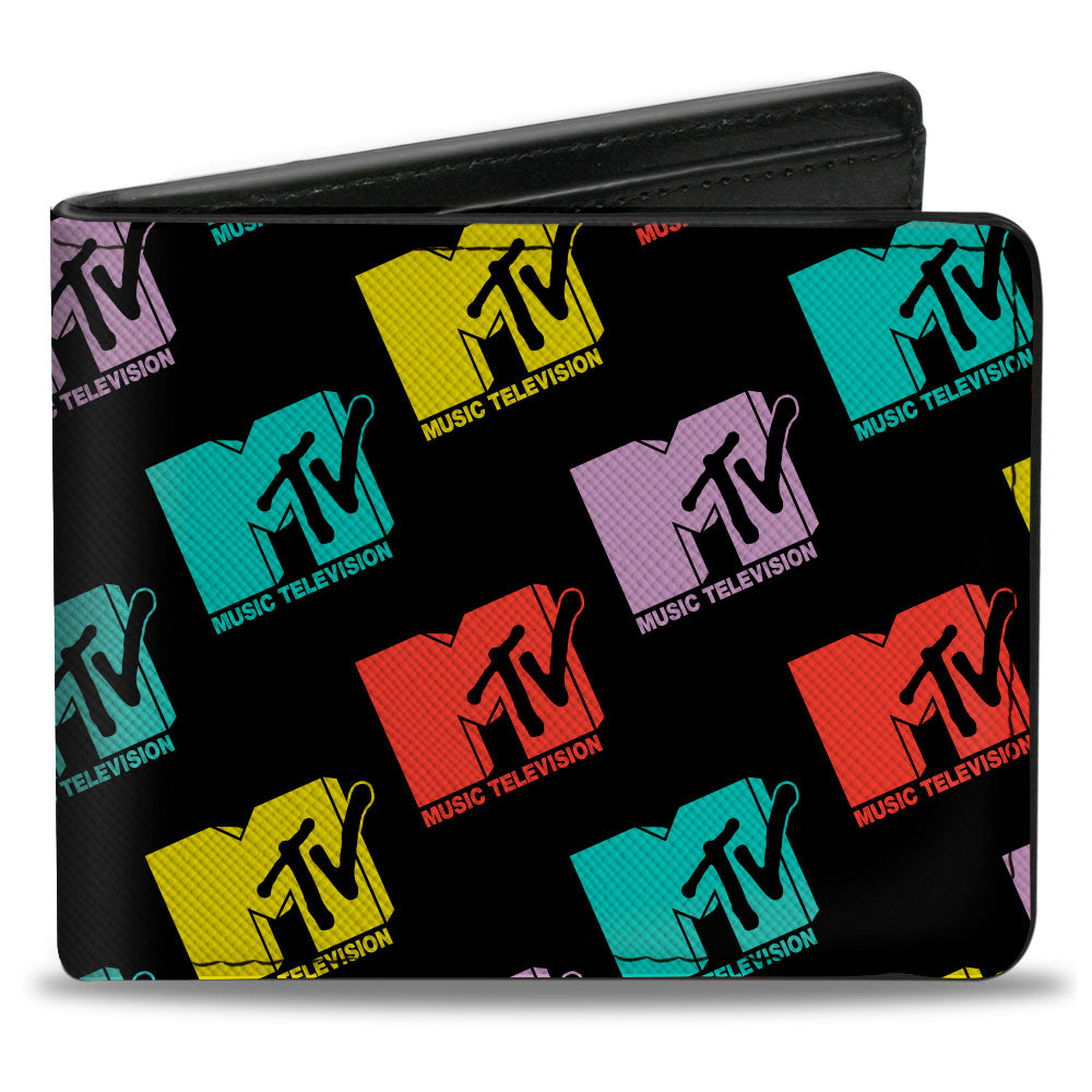 Bi-Fold Wallet - MTV Music Television Logo Monogram Black/Multi Color