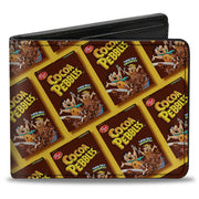 Bi-Fold Wallet - COCOA PEBBLES Fred Flintstone and Barney Rubble Cereal Box Repeat Yellow/Brown