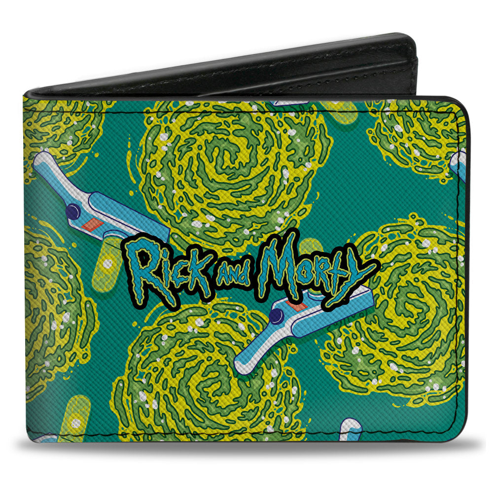 Bi-Fold Wallet - RICK AND MORTY Portal Gun and Portal Scattered Blue