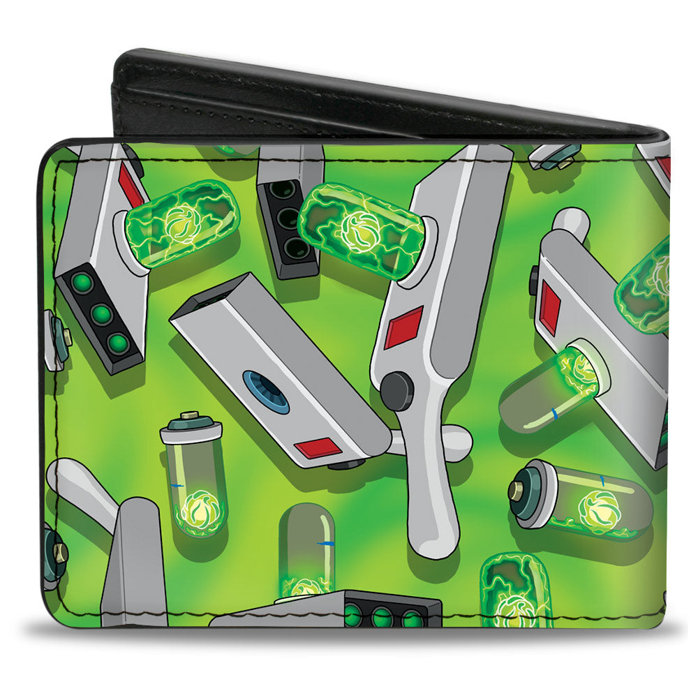 Bi-Fold Wallet - Rick and Morty Portal Gun Collage Greens