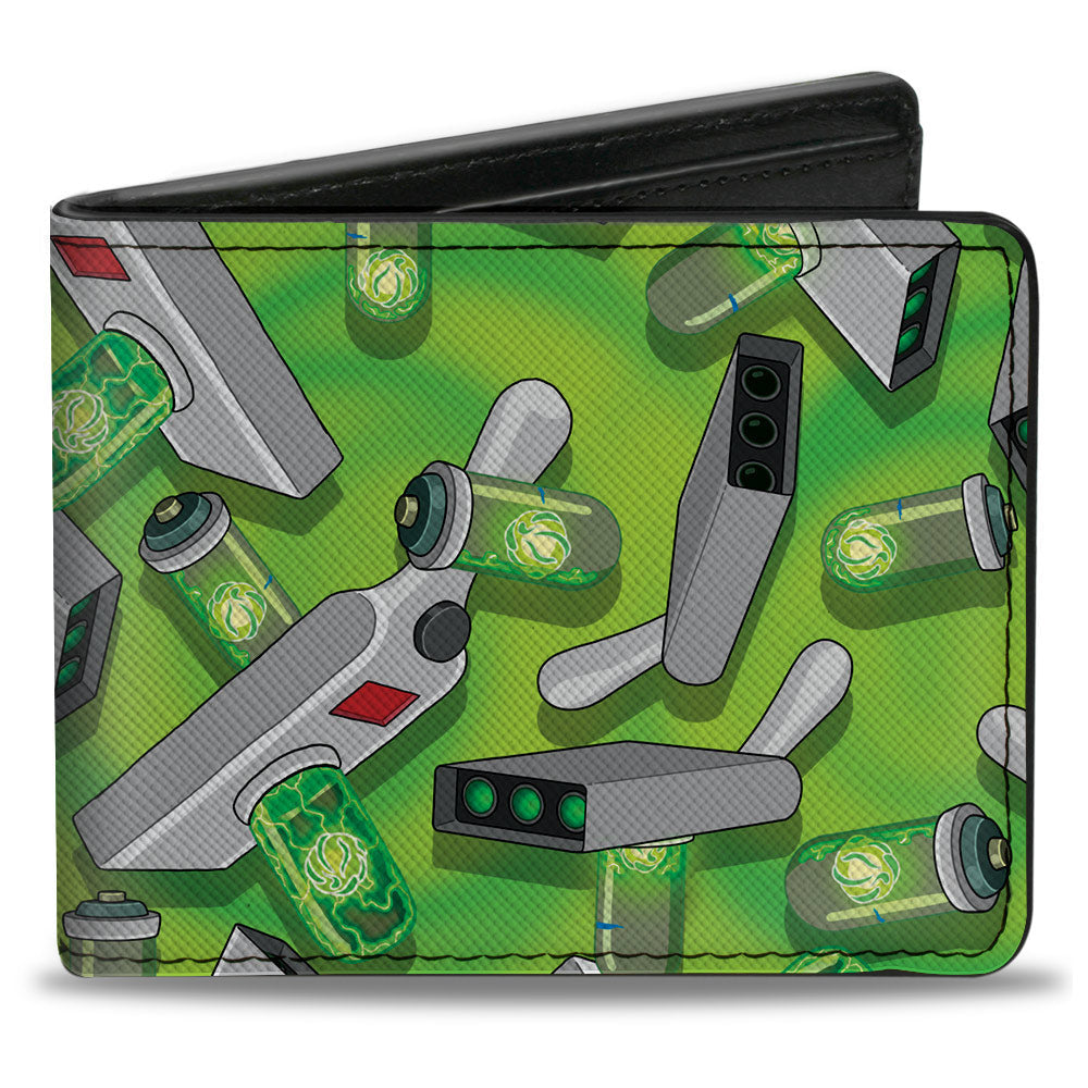 Bi-Fold Wallet - Rick and Morty Portal Gun Collage Greens