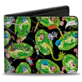 Bi-Fold Wallet - Rick and Morty Portal Multi Character Scattered Black/Green