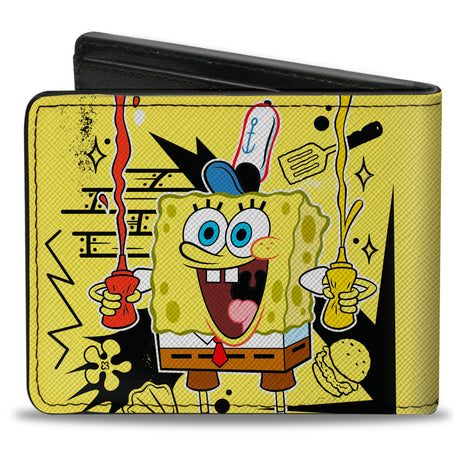 Bi-Fold Wallet - SpongeBob Krabby Patty Condiments Pose Yellow/Black