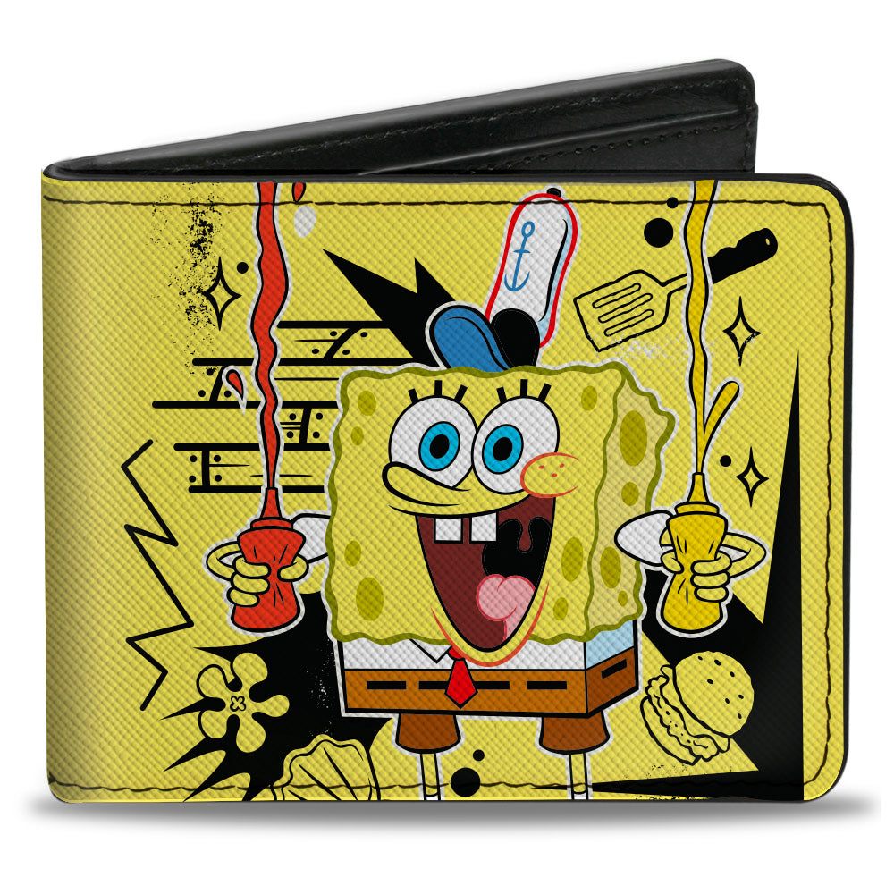 Bi-Fold Wallet - SpongeBob Krabby Patty Condiments Pose Yellow/Black