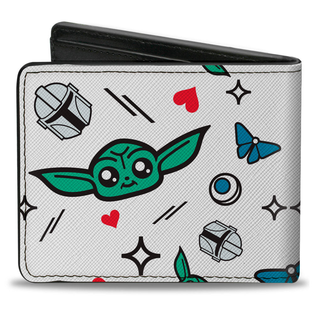 Bi-Fold Wallet - Star Wars The Mandalorian and Grogu Hearts Collage White