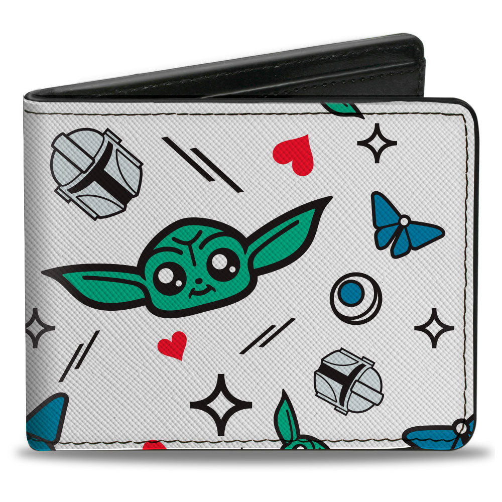 Bi-Fold Wallet - Star Wars The Mandalorian and Grogu Hearts Collage White