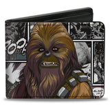 Bi-Fold Wallet - Star Wars Chewbacca Pose and Comic Scene Blocks White/Black/Grays/Browns