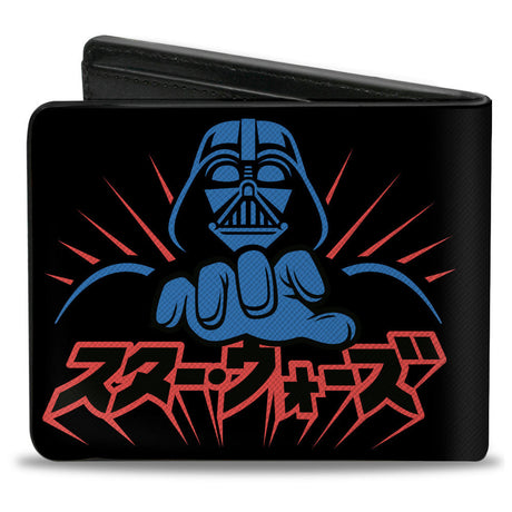 Bi-Fold Wallet - STAR WARS Japanese Characters Darth Vader Force Pose Black/Blue/Red