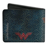 Bi-Fold Wallet - Wonder Woman 2017 Sword Action Pose + Icon Blue/Gold/Red