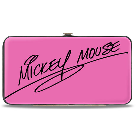 Hinged Wallet - Mickey Mouse Face Character Close-Up + Autograph Pink/Black