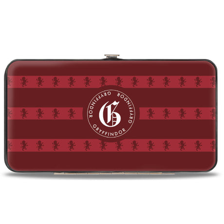 Hinged Wallet - HOGWARTS ALUMNI GRYFFINDOR + Initial Monogram/Lion Icon Stripe Burgundy Reds/Golds/White