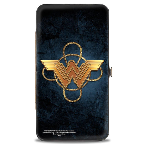 Hinged Wallet - Wonder Woman 2017 Standing Swords Pose + Icon/Lasso of Truth Blues/Golds