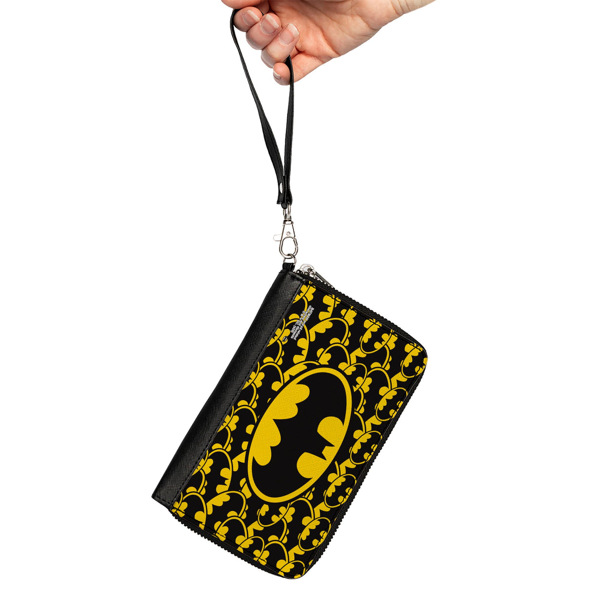 Women's PU Zip Around Wallet Rectangle - Bat Signal Centered Stacked Yellow Black