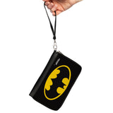 Women's PU Zip Around Wallet Rectangle - Batman Bat Logo Black Yellow