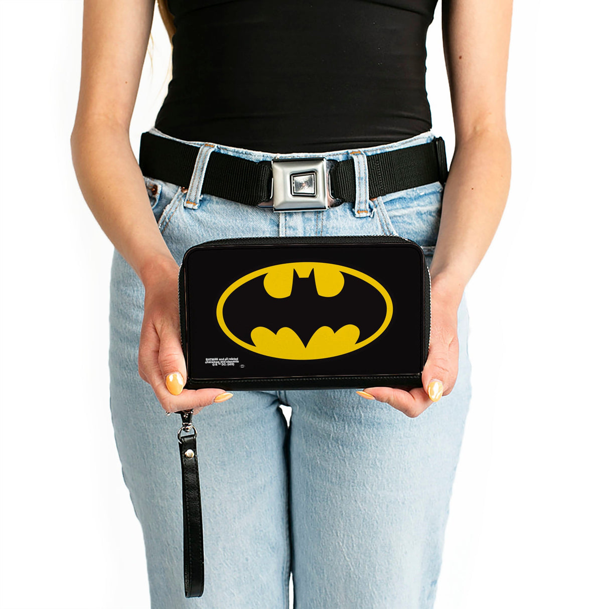 Women's PU Zip Around Wallet Rectangle - Batman Bat Logo Black Yellow