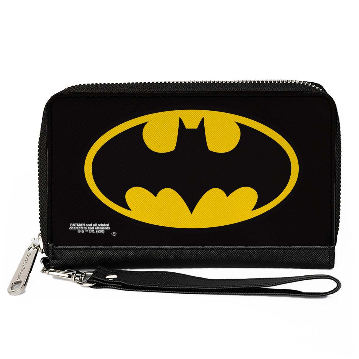 Women's PU Zip Around Wallet Rectangle - Batman Bat Logo Black Yellow