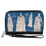 Women's PU Zip Around Wallet Rectangle - Batman Blueprint Tech Poses Blues White