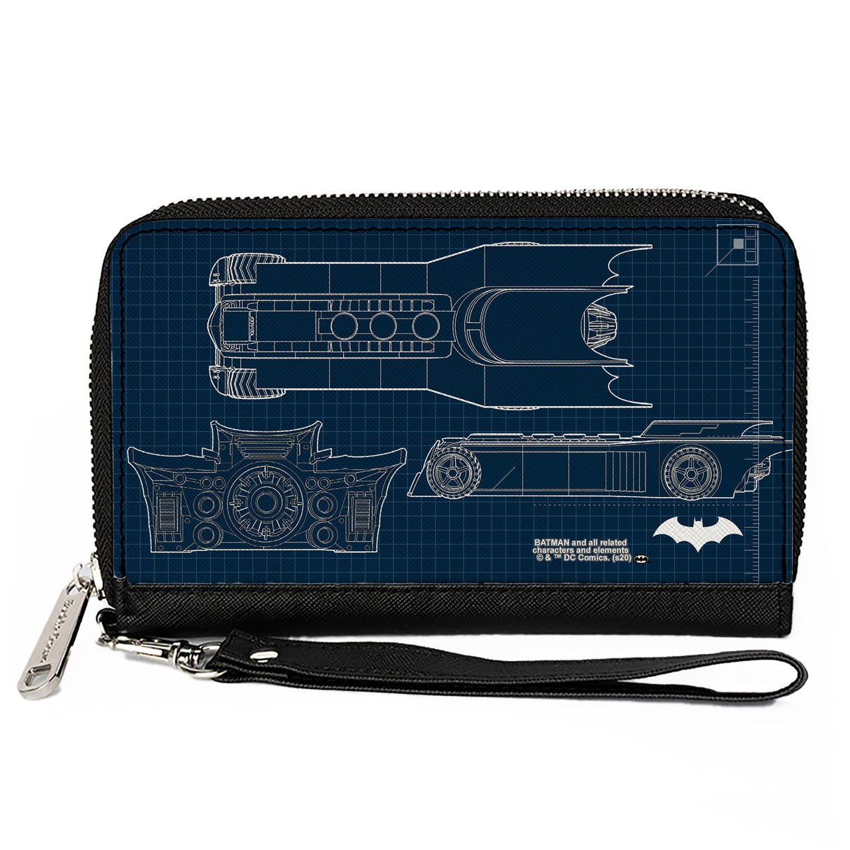 Women's PU Zip Around Wallet Rectangle - Batman Batmobile Blueprint Tech Turns Blues White