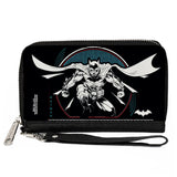 Women's PU Zip Around Wallet Rectangle - Batman Crouching Tech Action Pose Black White Blue Red