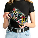 Women's PU Zip Around Wallet Rectangle - Batman and Gotham City Villains Graffiti Collage White Multi Color