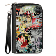 Women's PU Zip Around Wallet Rectangle - Batman and Gotham City Villains Torn Faces Graffiti Collage