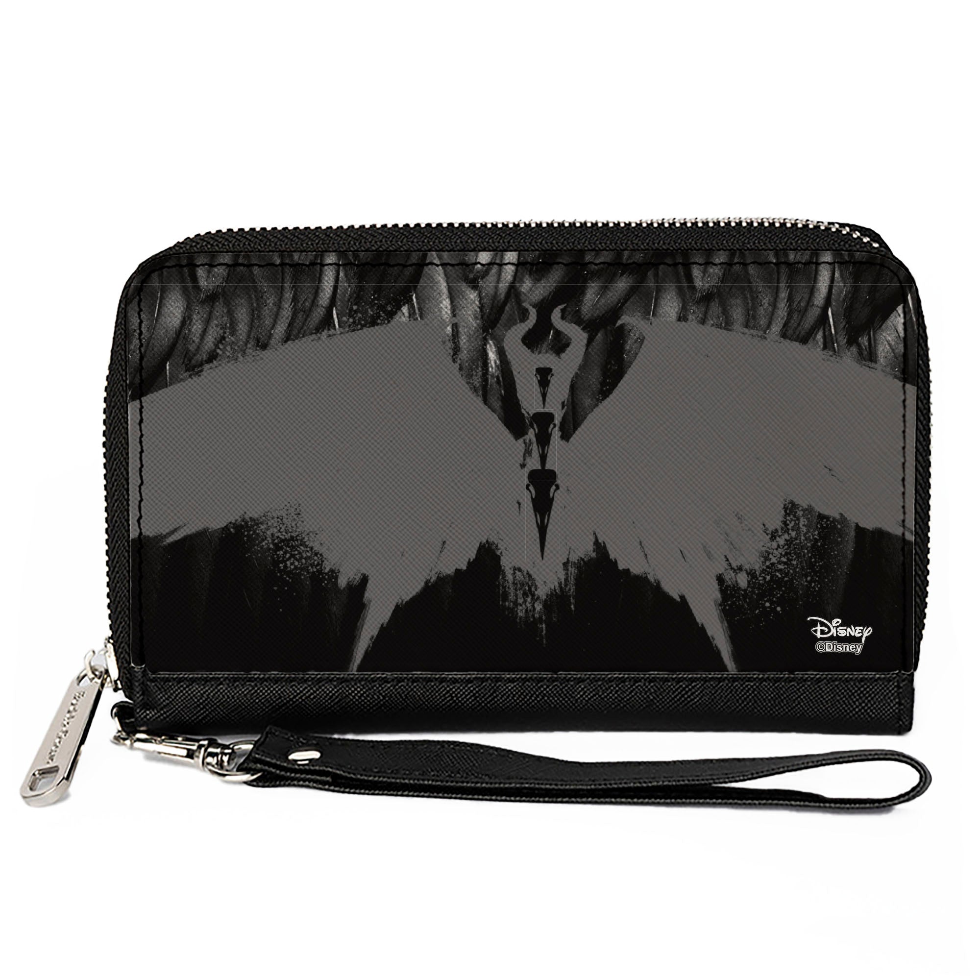 Women's PU Zip Around Wallet Rectangle - Maleficent Phoenix Silhouette Black Grays