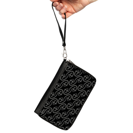 Women's PU Zip Around Wallet Rectangle - Disney Signature D Monogram Black Gray