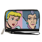 Women's PU Zip Around Wallet Rectangle - Cinderella and Wicked Step Mother Lady Tremaine Face Blocks