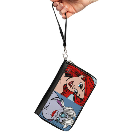 Women's PU Zip Around Wallet Rectangle - The Little Mermaid Ariel and Ursula Face Blocks