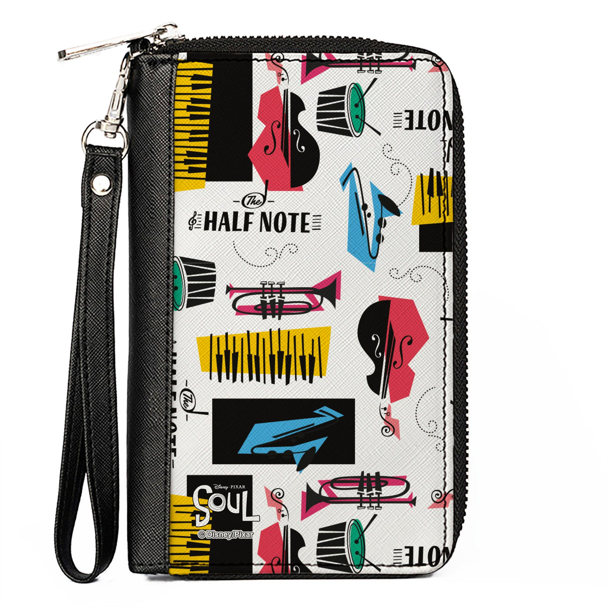 Women's PU Zip Around Wallet Rectangle - Soul THE HALF NOTE Instrument Collage White Black Multi Color